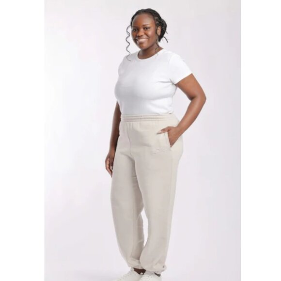 Lazypants Sweatpants High-waisted Wide Waistband Greyish Bone Women's Size L - Picture 2 of 15